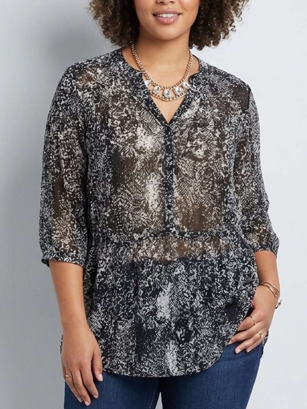 BLUECRUSH Black White Button Top Plus Size XL